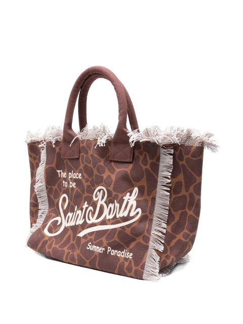 MC2 Saint Barth giraffe-print fringed tote bag - Brown