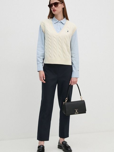 Tommy Hilfiger spodnie damskie kolor granatowy proste high waist WW0WW43632