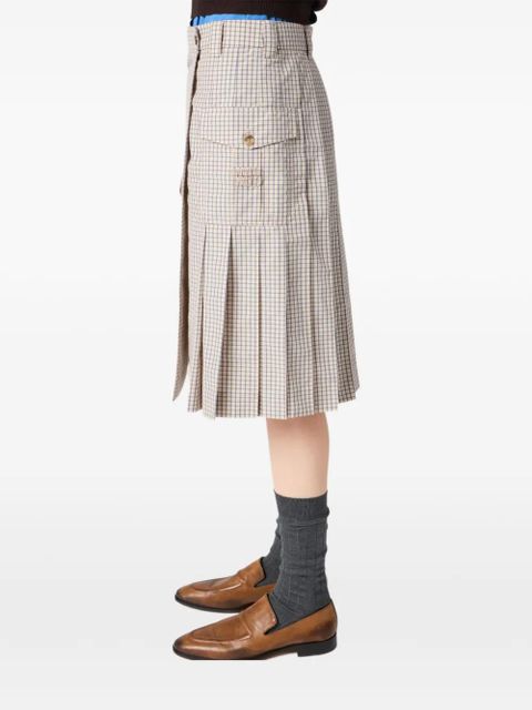 Miu Miu checked pleated midi skirt - Neutrals