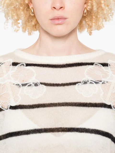 TWINSET lace-embellished striped sweater - White