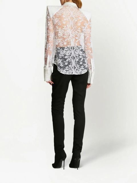 Balmain floral-lace detail shirt - White