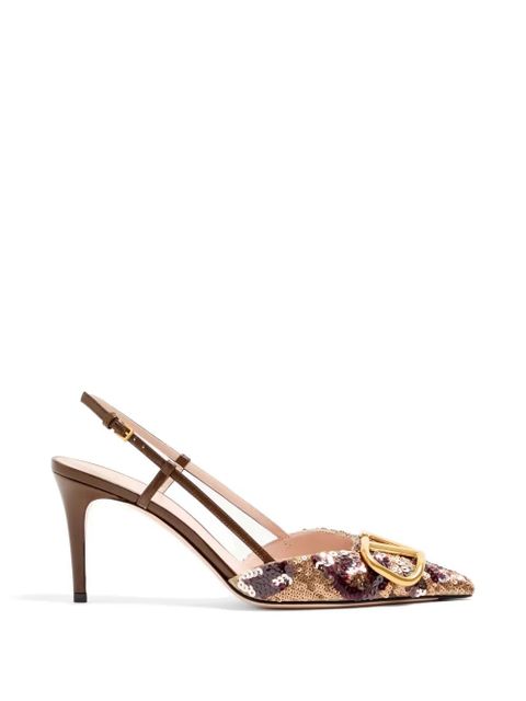 Valentino Garavani VLogo Signature slingback pumps with animalier-embroidery 80mm - Brown - zdjęcie produktu nr 1