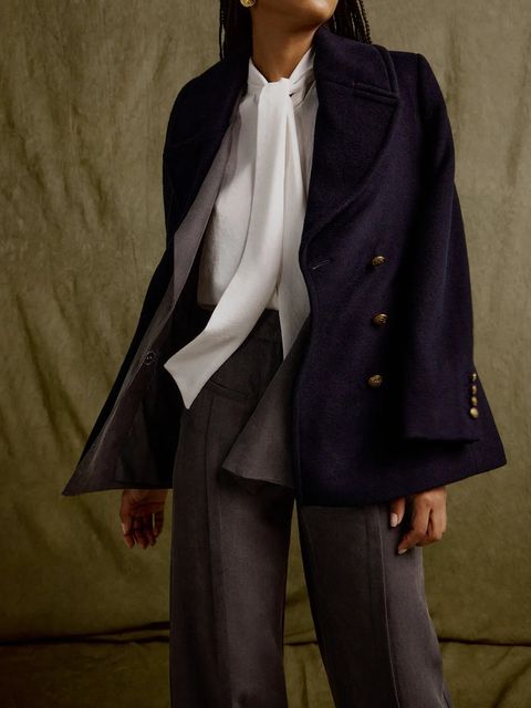 Answear Lab płaszcz wełniany kolor granatowy przejściowy dwurzędowy - zdjęcie produktu nr 1