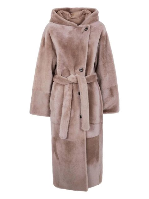 Yves Salomon hooded belted lamb-fur coat - Brown - zdjęcie produktu nr 1