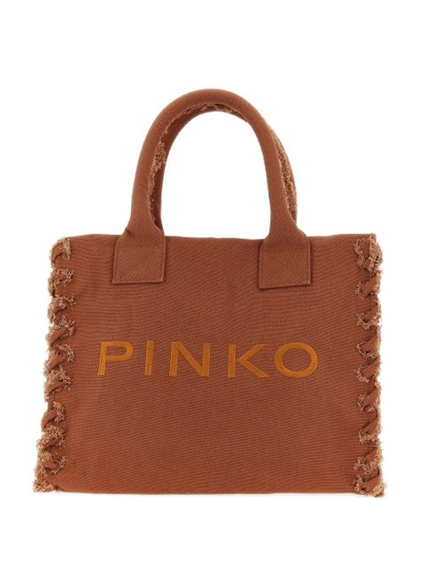PINKO medium Beach frayed logo-embroidered tote bag - Brown - zdjęcie produktu nr 1