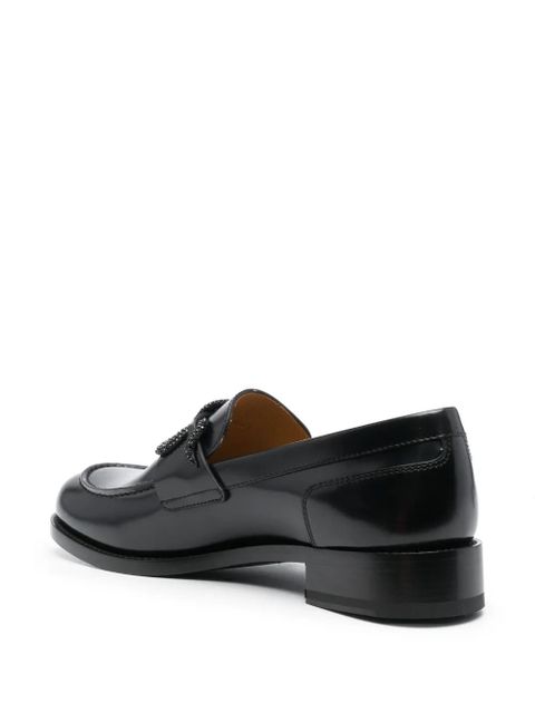 René Caovilla crystal-embellished leather loafers - Black