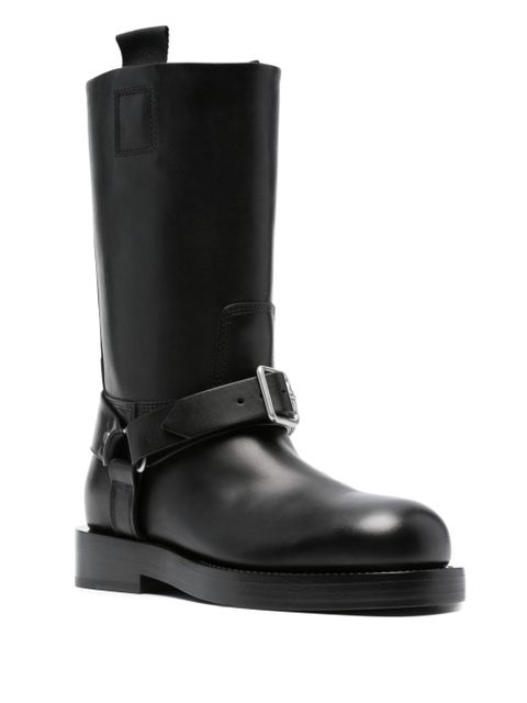 Burberry buckled-strap leather boots - Black