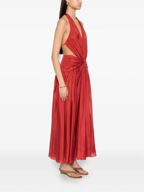 ZIMMERMANN ZIM INDRA PLUNGE HALTER MAXI DRESS RASPBERRY - Red