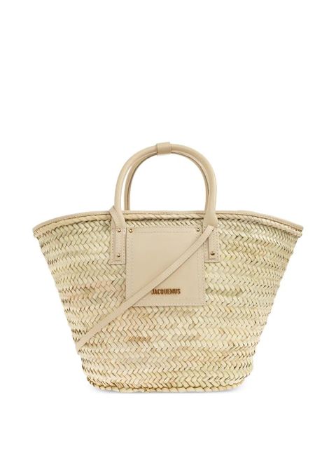 Jacquemus Soli woven-raffia leather-trim tote bag - Neutrals - zdjęcie produktu nr 1