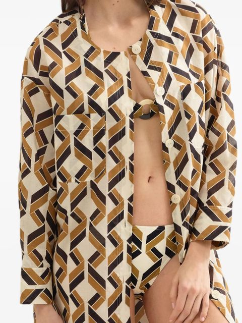 ERES Espace logo-patch geometric-print shirt - White