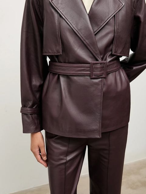 Answear.LAB kurtka skórzana kolor bordowy przejściowa