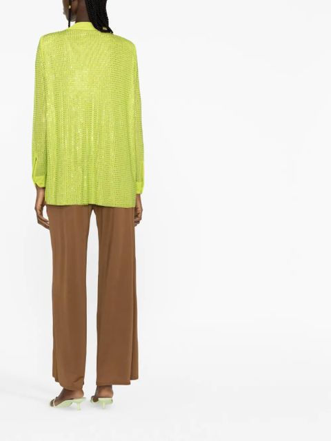 Self-Portrait Hotfix rhinestone-studded mesh shirt - Green - zdjęcie produktu nr 2