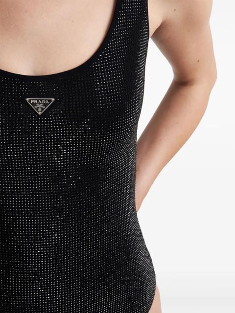 Prada triangle-logo rhinestone-embellished swimsuit - Black