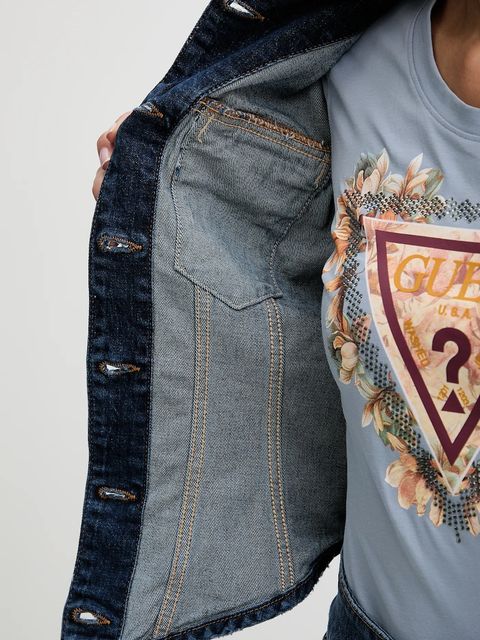 Guess kurtka jeansowa ANNALISE kolor granatowy przejściowa W5YN49 D5QP4