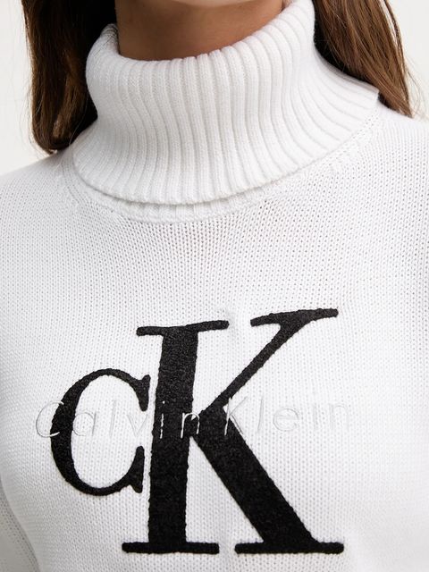 Calvin Klein Jeans sweter damski kolor biały z golfem LV047D354G