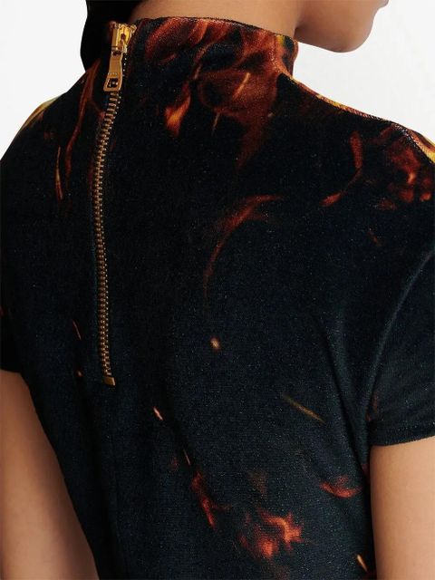 Balmain fire print velvet top - Black