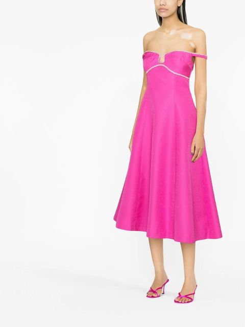 Self-Portrait off-shoulder flared midi dress - Pink