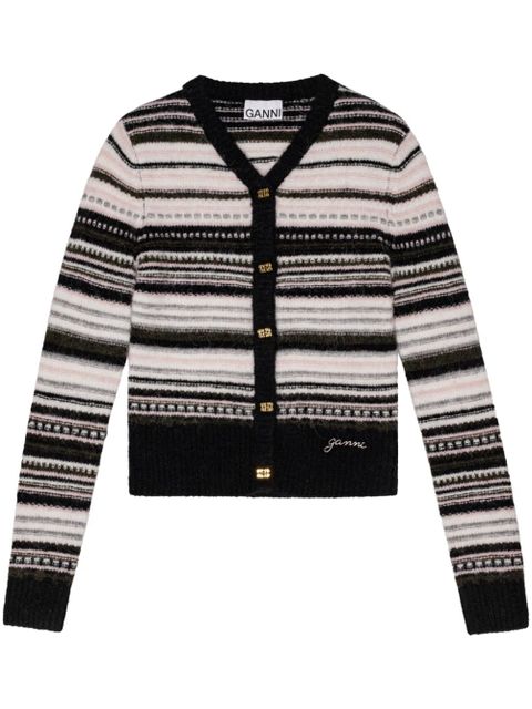 GANNI V-neck striped cardigan - Black