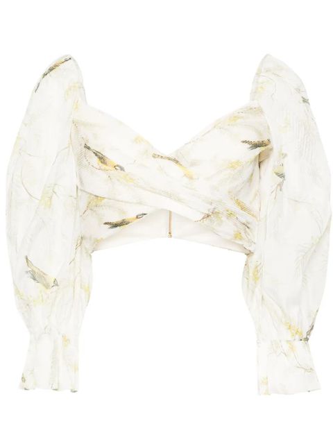 ZIMMERMANN Acacia Birds-print cropped blouse - Neutrals - zdjęcie produktu nr 1