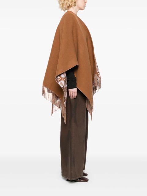 FENDI fringe-detail cape - Brown