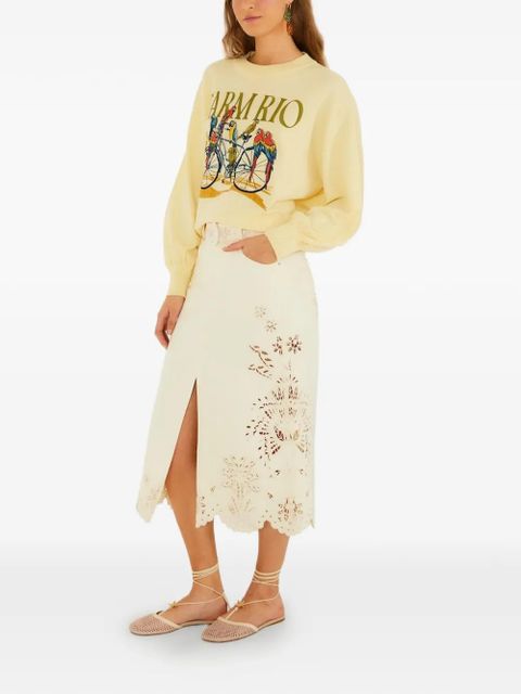 FARM Rio laser-cut scallop long skirt - Neutrals