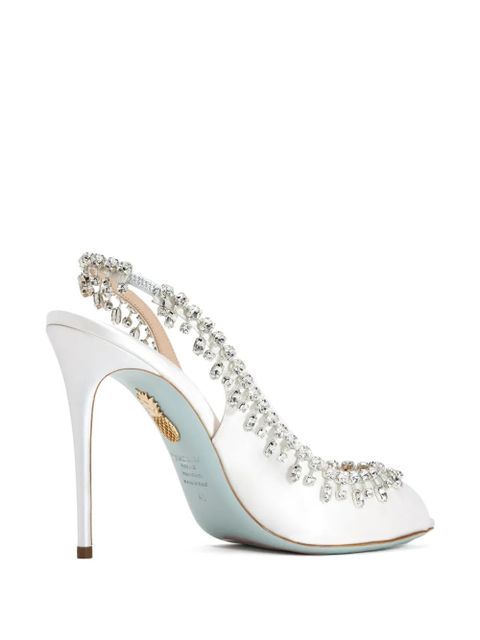 Aquazzura 105mm Temptation crystal-embellished slingback sandals - White
