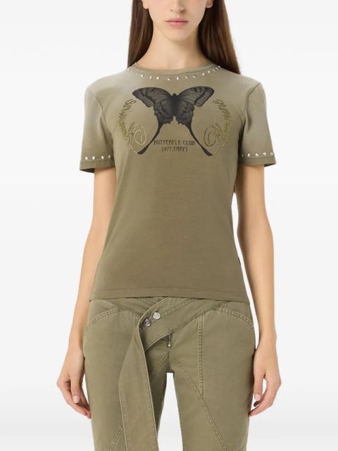 Blumarine butterfly-print studded T-shirt - Green
