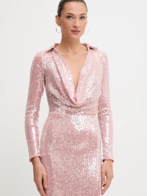 Bardot sukienka kolor różowy maxi rozkloszowana 59613DB2