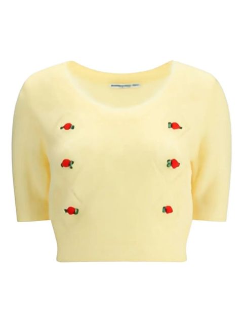 Alessandra Rich rose-embellished mohair top - Yellow - zdjęcie produktu nr 1