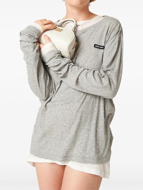 Miu Miu logo-patch T-shirt - Grey