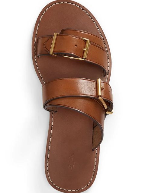 Polo Ralph Lauren klapki skórzane Bkle Slide damskie kolor brązowy 818P01589001