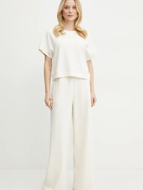 BOSS Orange spodnie dresowe damskie kolor beżowy szerokie high waist 50536743