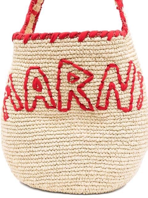 Marni logo-embroidered paper shoulder bag - Neutrals