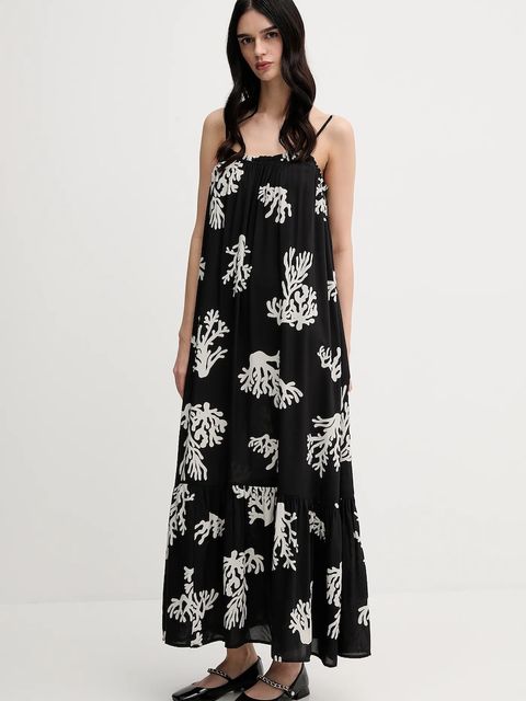 United Colors of Benetton sukienka kolor czarny maxi rozkloszowana 4VET5V02D