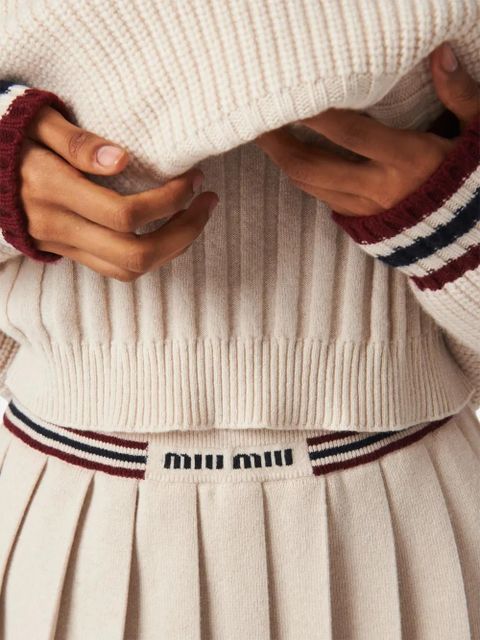 Miu Miu ribbed-knit cashmere polo shirt - Neutrals