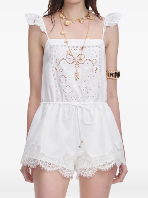 Self-Portrait lace-trim playsuit - White