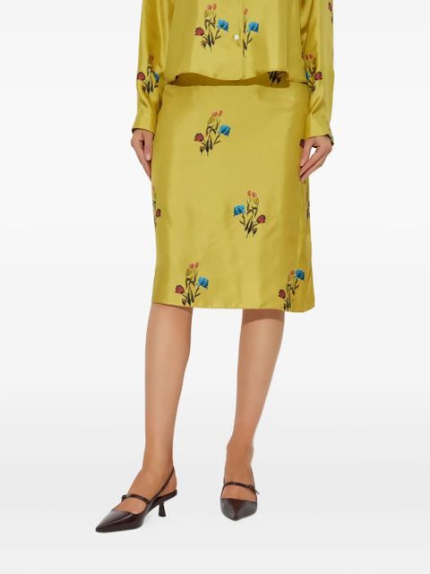 Marni floral-print silk skirt - Yellow