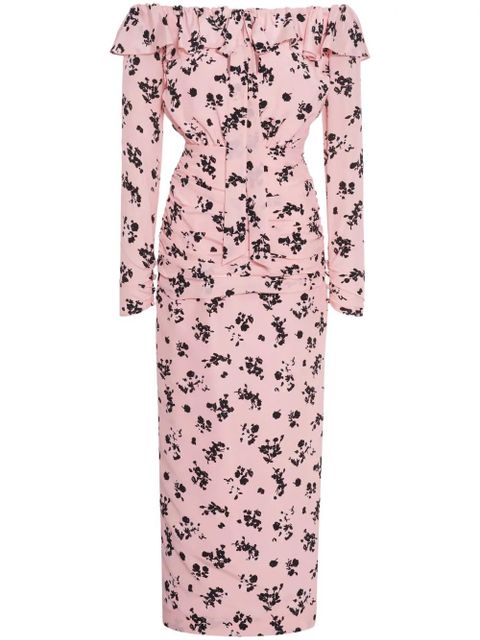 Alessandra Rich floral-print ruffle off-shoulder dress - Pink - zdjęcie produktu nr 1