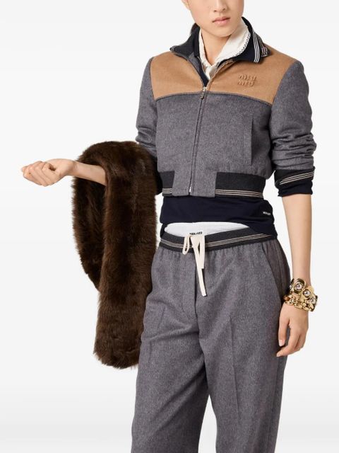 Miu Miu embroidered logo wool jacket - Grey