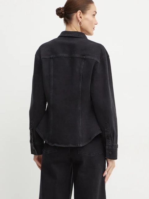 Ivy Oak koszula jeansowa damska kolor czarny regular z kołnierzykiem klasycznym IO112343