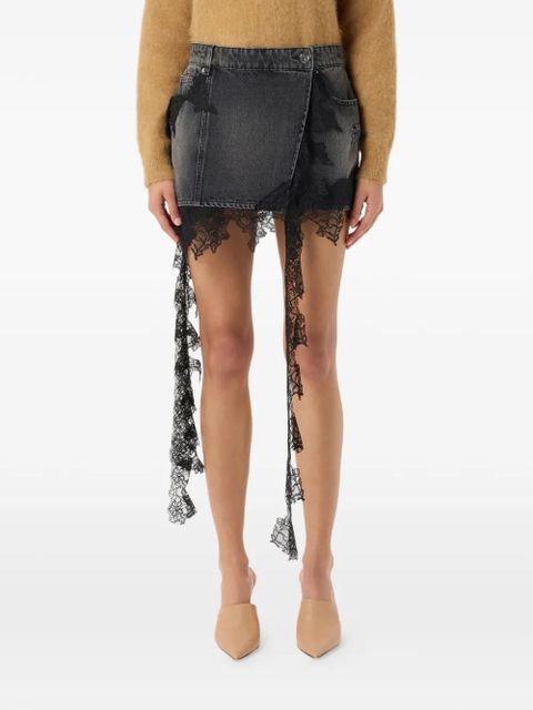 Blumarine lace-panel denim mini skirt - Grey