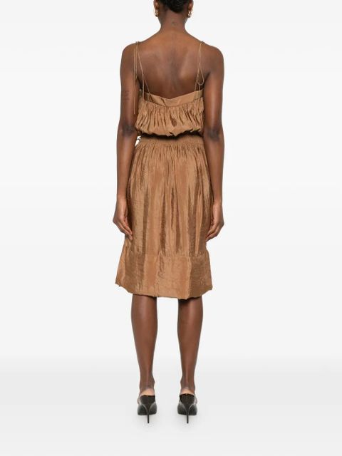 Saint Laurent side-drawstring shirred midi dress - Brown