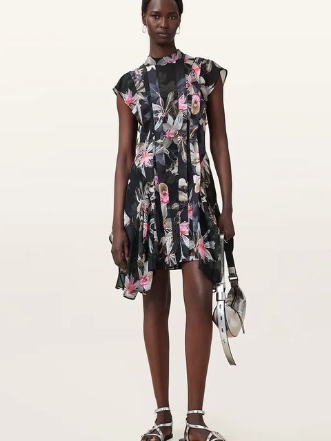 AllSaints sukienka FLEUR kolor czarny mini rozkloszowana W370DC