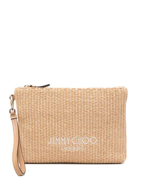 Jimmy Choo logo-embroidered woven clutch bag - Neutrals - zdjęcie produktu nr 1