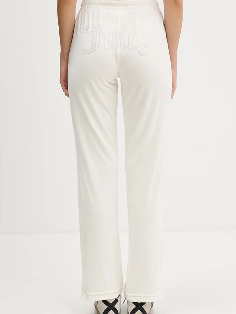 Juicy Couture spodnie dresowe welurowe damskie kolor beżowy z aplikacją JCWBJ225307