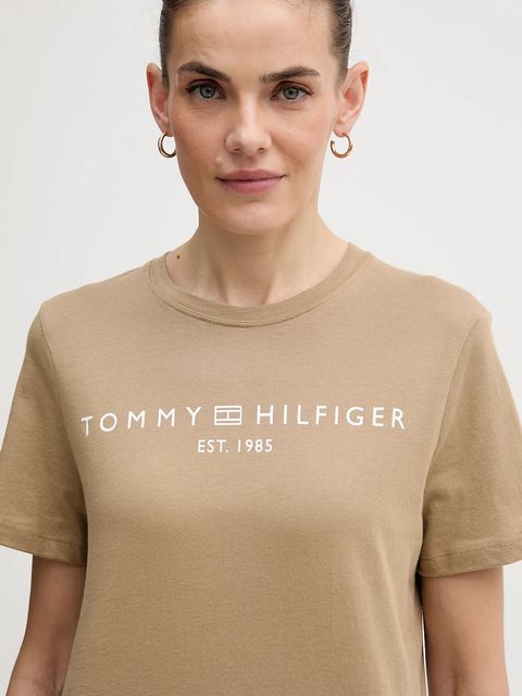 Tommy Hilfiger t-shirt bawełniany damski kolor beżowy WW0WW40276