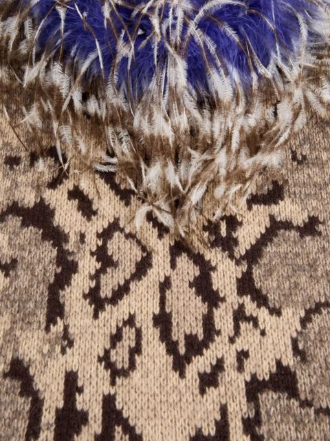 Valentino Garavani feather-trimmed animal-print dress - Neutrals