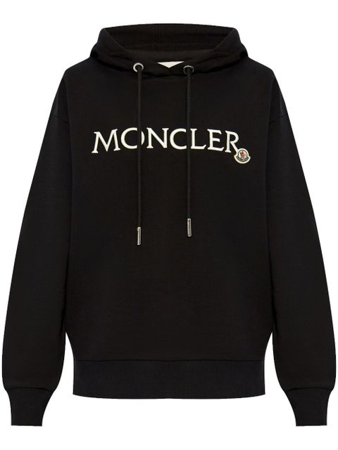 Moncler logo-embroidered cotton hoodie - Black