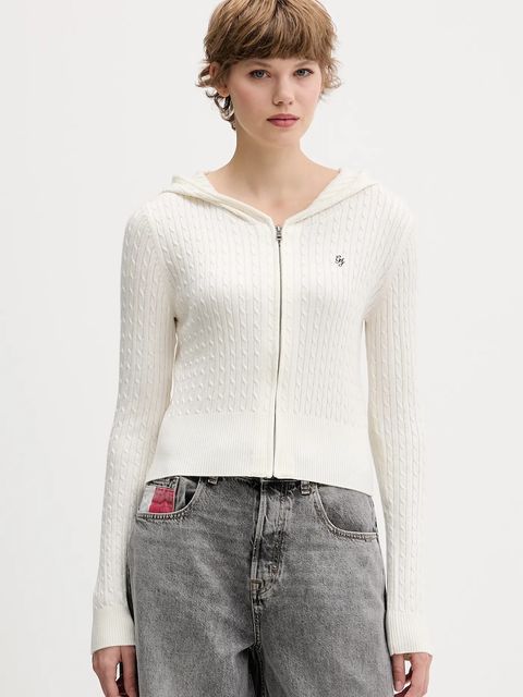 Guess Jeans kardigan z domieszką jedwabiu damska kolor beżowy lekki W5BR04 Z3HO2 - zdjęcie produktu nr 1