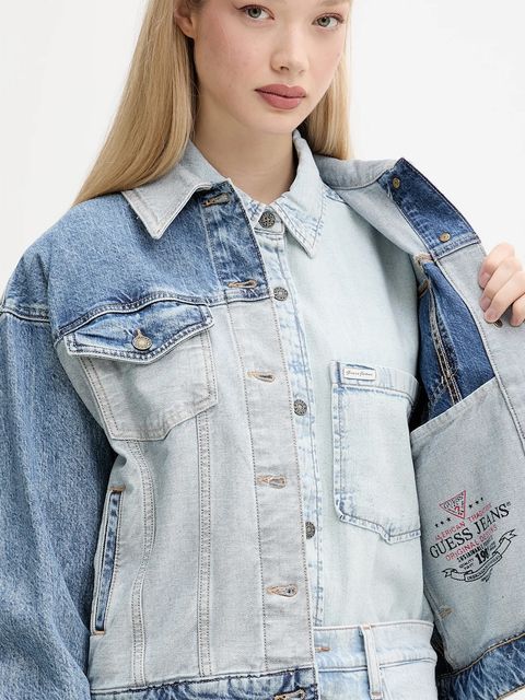 Guess Jeans kurtka jeansowa kolor niebieski przejściowa oversize W5YN56 D5M56